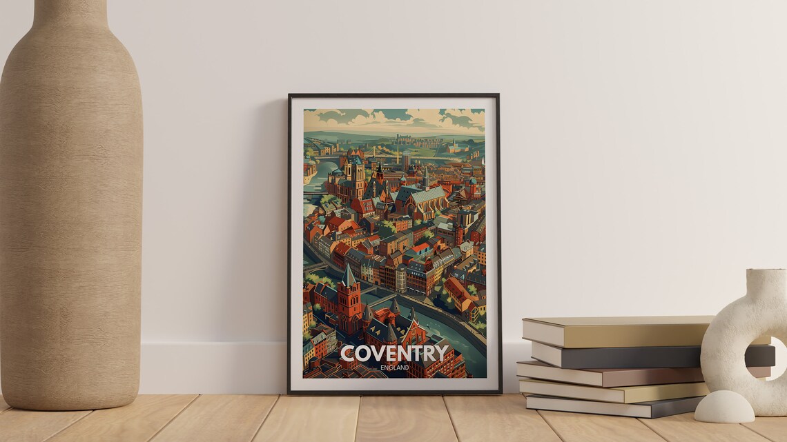 Coventry England City Centre Aerial View Vintage Travel Poster - Image 2