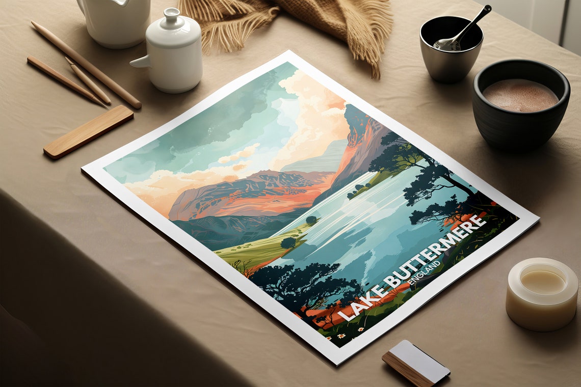 Lake Buttermere Print Lake Buttermere Poster England Lake Travel Poster Lake Wall Decor United Kingdom Lake Art England Nature Poster - Image 2
