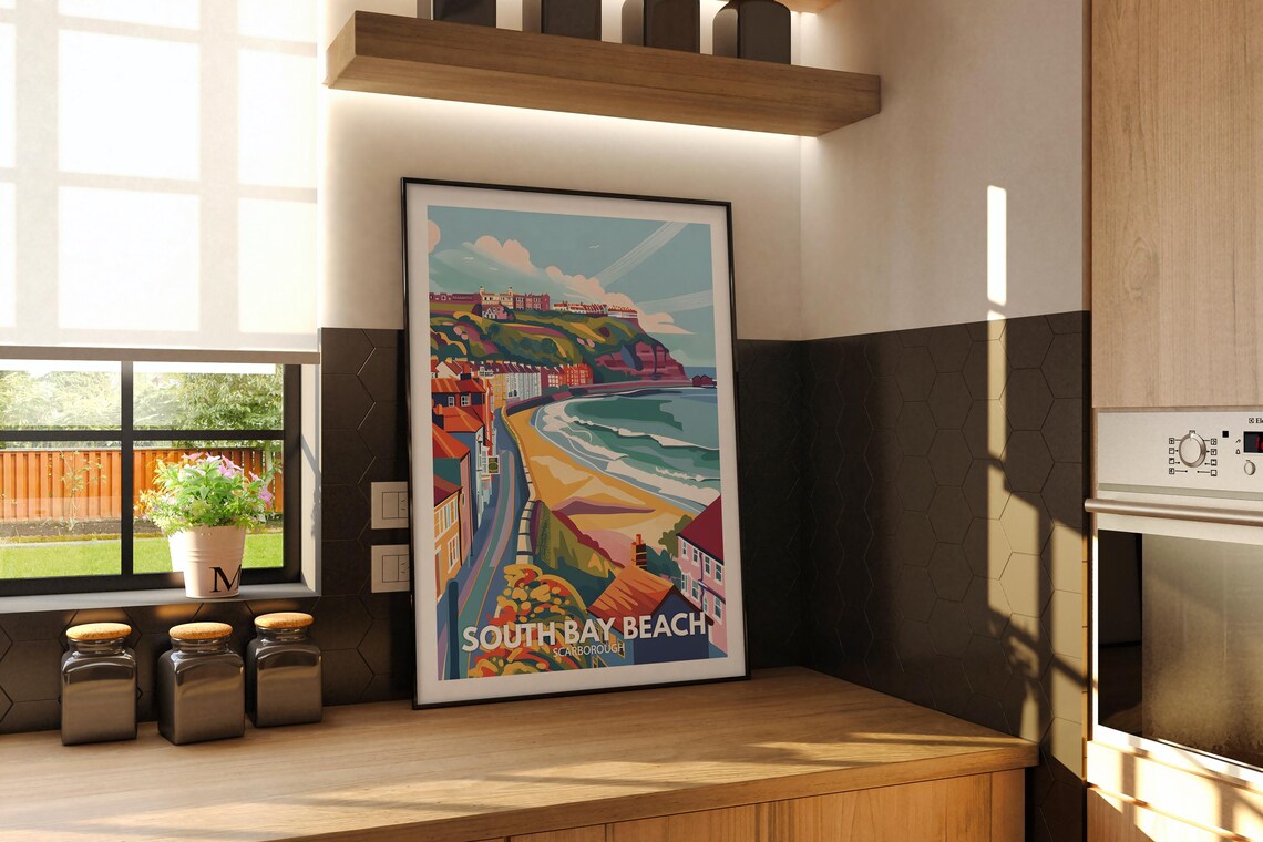 South Bay Beach Print South Bay Beach Poster Scarborough Travel Poster Scarborough Wall Art Print England Beach Art Uk Natural Prints - Image 3