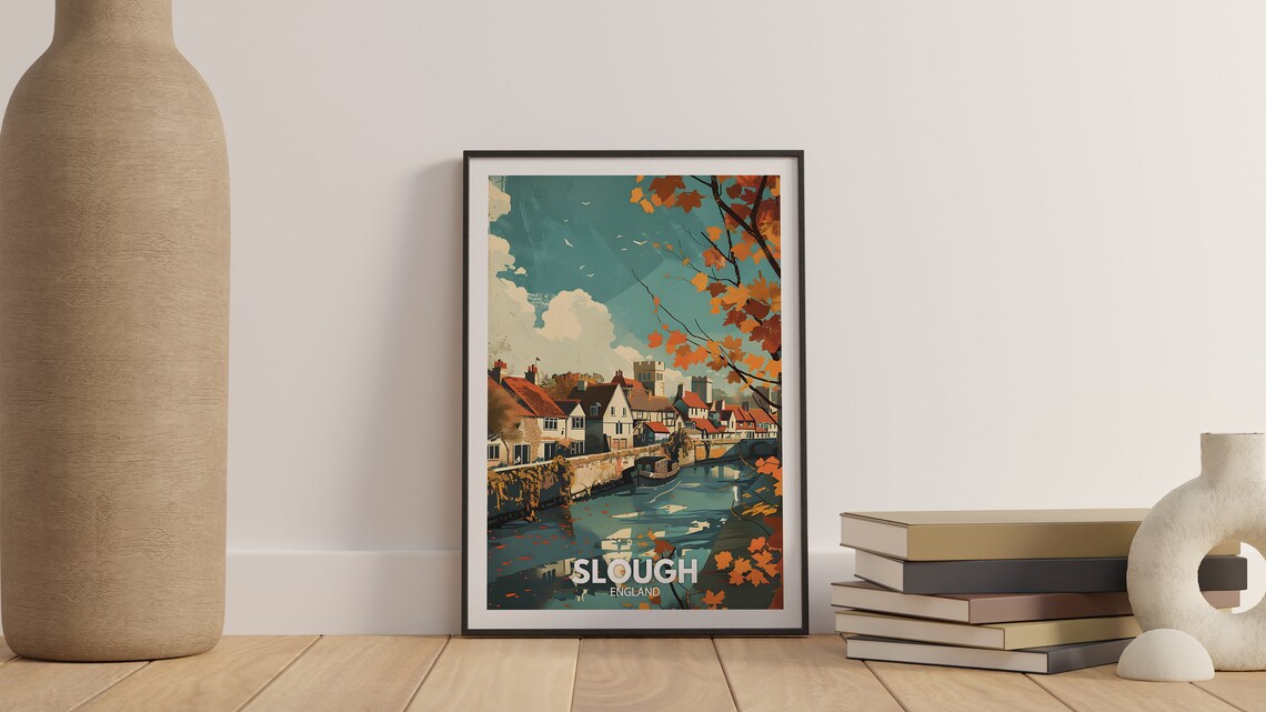 Slough Autumn Riverside Cottages Berkshire Village England Poster - Image 3