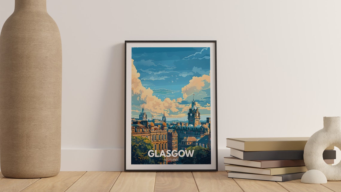 Glasgow Art Print Glasgow Travel Poster Uk Wall Art Scotland Wall Art Decor British Poster United Kingdom Print Scotland City Art - Image 2