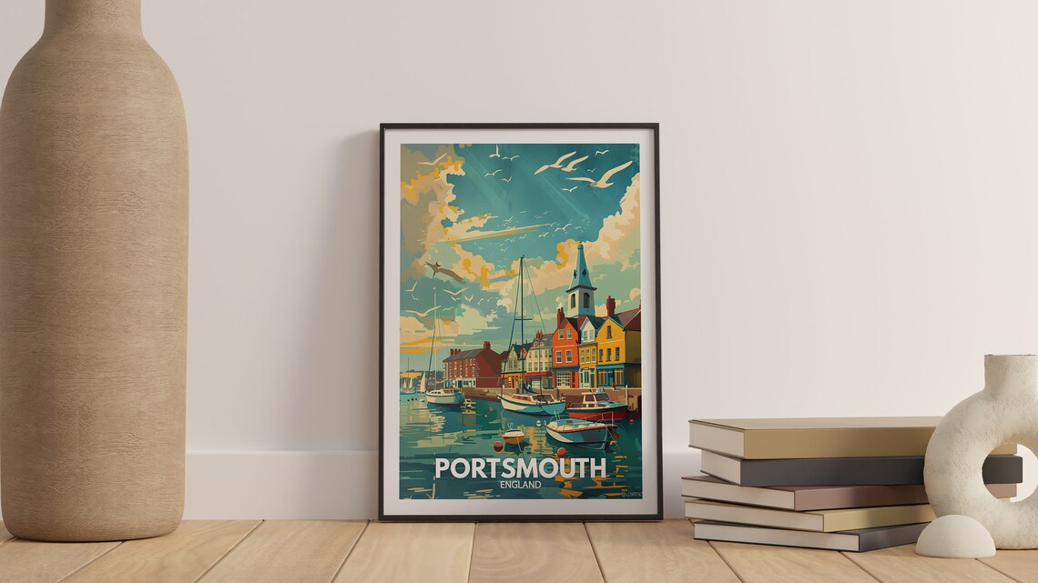 Portsmouth England Harbour Sailboats Seagulls Coastal Poster - Image 3