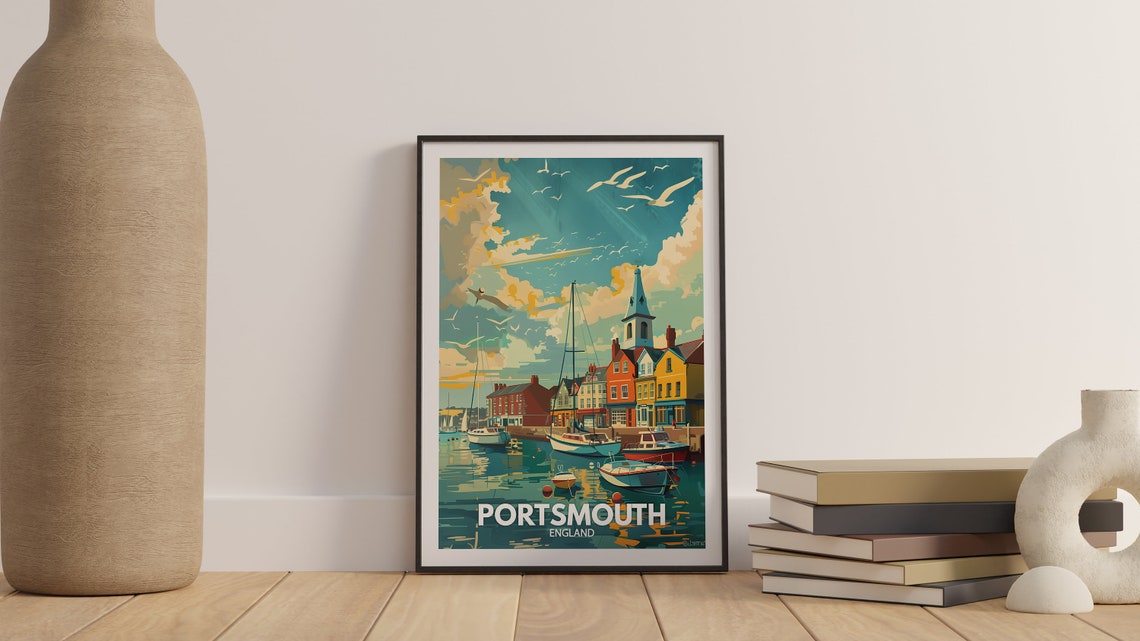 Portsmouth Print Portsmouth Poster Uk Wall Art England Wall Art Decor British Travel Poster United Kingdom Print England City Art - Image 3