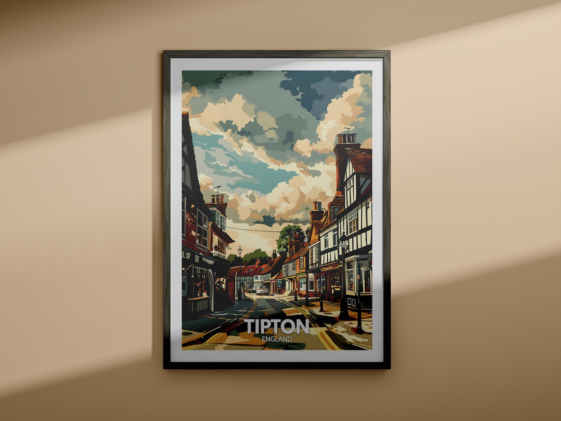 Tipton England Town Street Shops Cloudy Sky View Travel Poster - Image 4