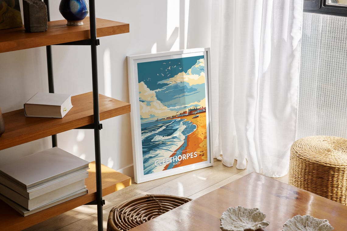 Cleethorpes Beach Travel Poster Rolling Waves Pier Seagulls Scene - Image 2