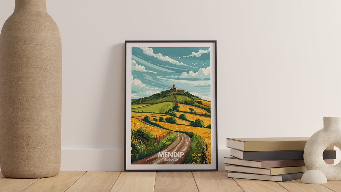 Mendip England Rolling Hills Castle Ruin Country Lane Poster - Image 3