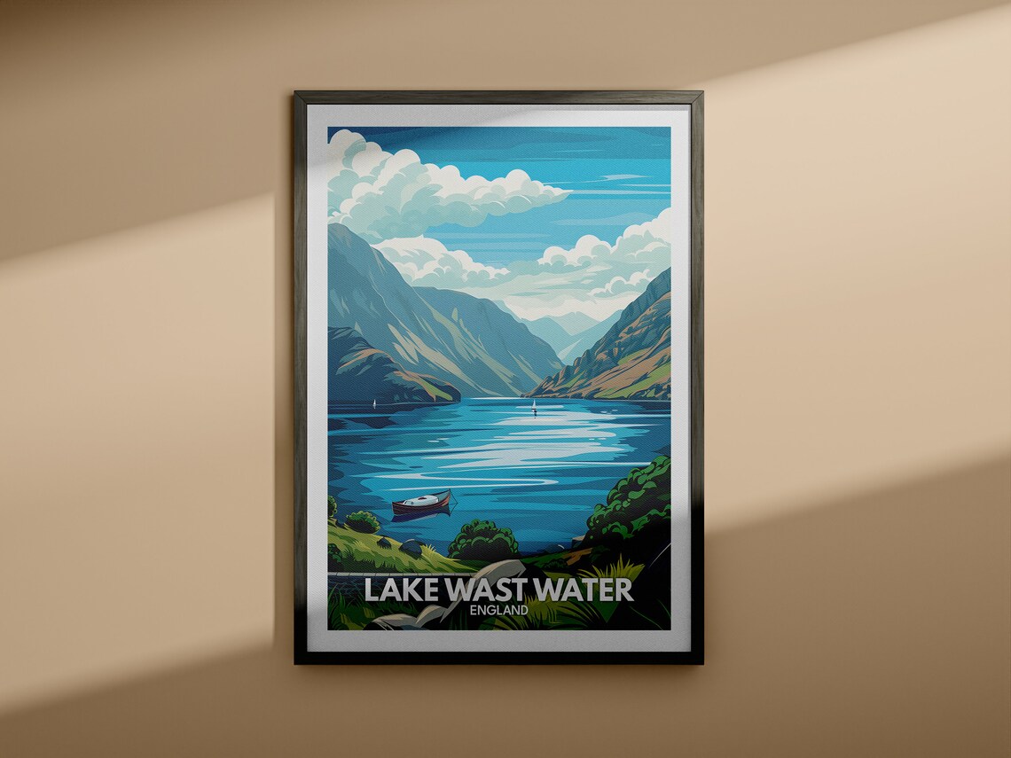 Lake Wast Water England Rowing Boat Mountain Lake Serene Travel Poster - Image 4