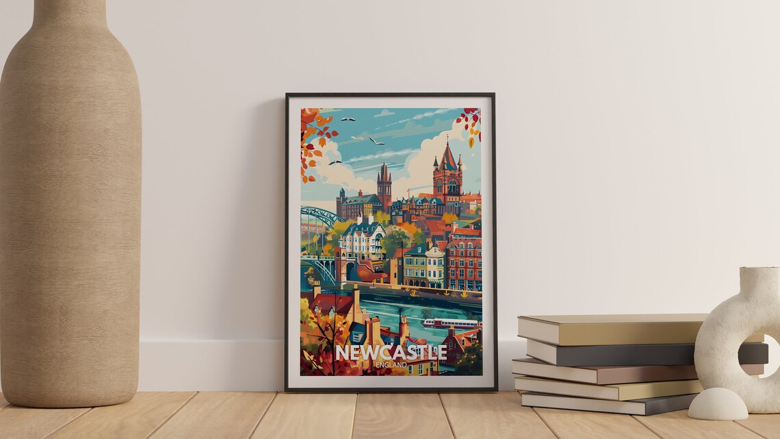 Newcastle Autumn Quayside Bridges River Tyne City Skyline Poster - Image 3