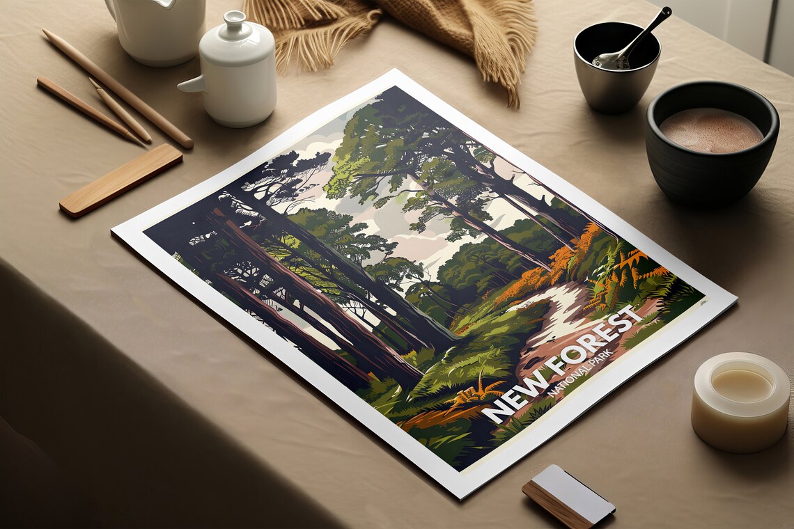 New Forest National Park Pine Woodland Trail Nature Travel Poster - Image 2