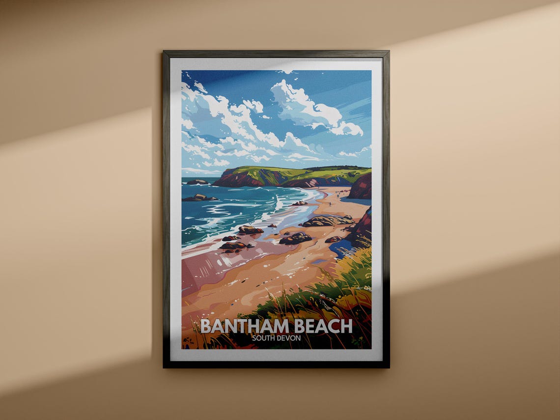 Bantham Beach South Devon Sandy Cove Cliffs Vintage Travel Poster - Image 4