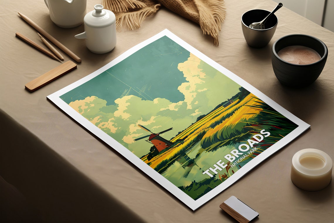 The Broads England National Park Vintage Windmill Marshlands Poster - Image 2