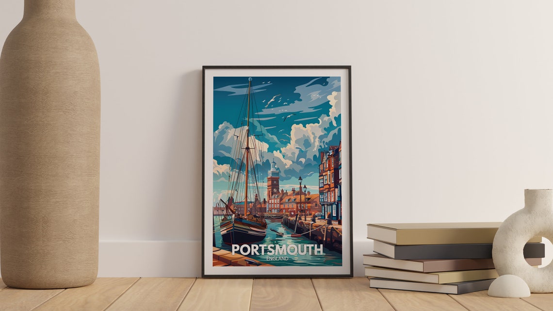 Portsmouth Art Print Portsmouth Poster Uk Wall Art England Wall Art Decor British Travel Poster United Kingdom Print England City Art - Image 3