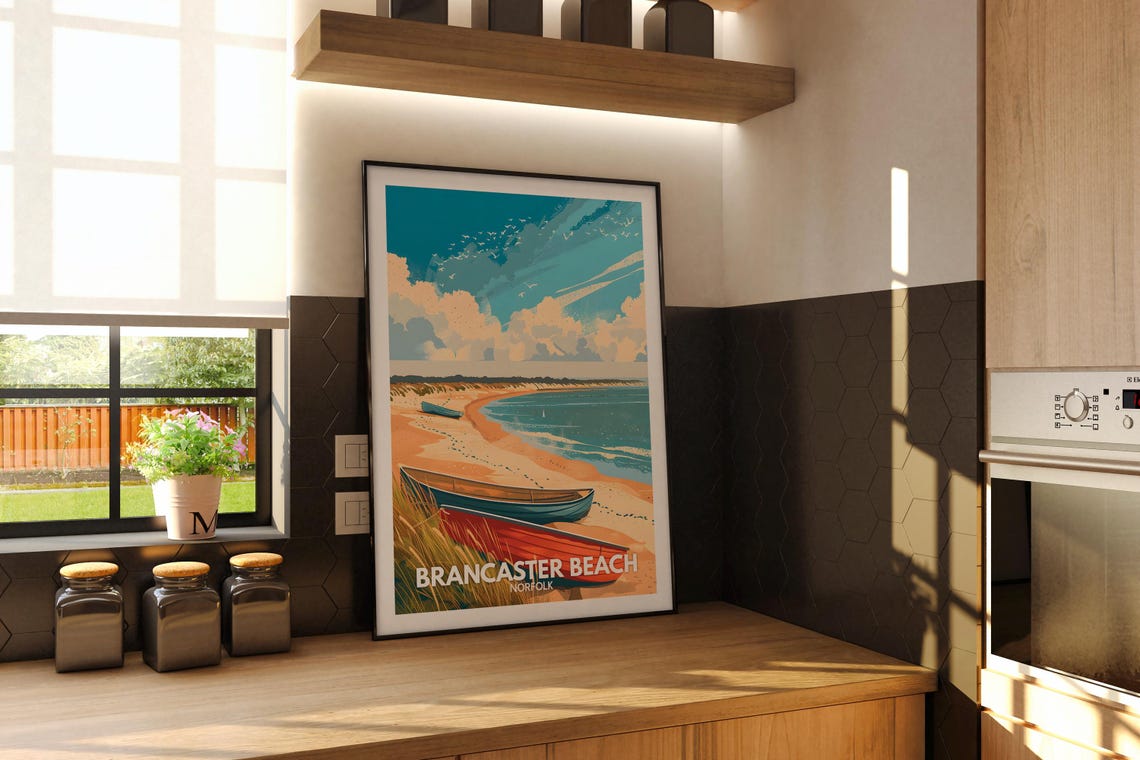 Brancaster Beach Norfolk Beached Rowboats Sandy Shoreline Poster - Image 3