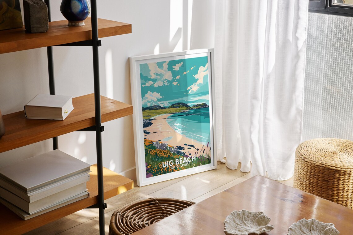 Uig Beach Isle of Lewis Pink Sand Turquoise Wildflowers Poster - Image 2