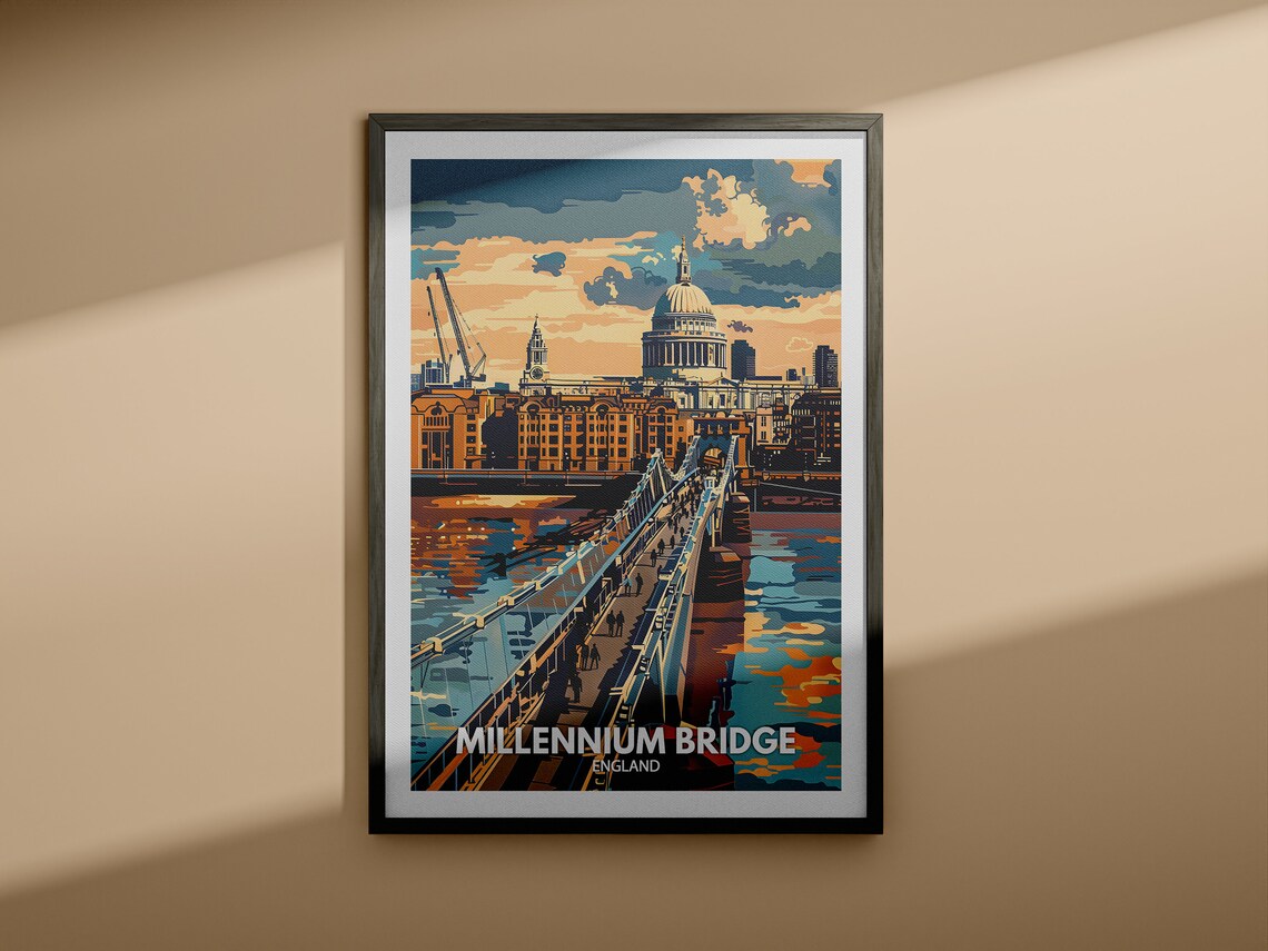 Millennium Bridge London Travel Poster Thames Sunset St Pauls View - Image 4