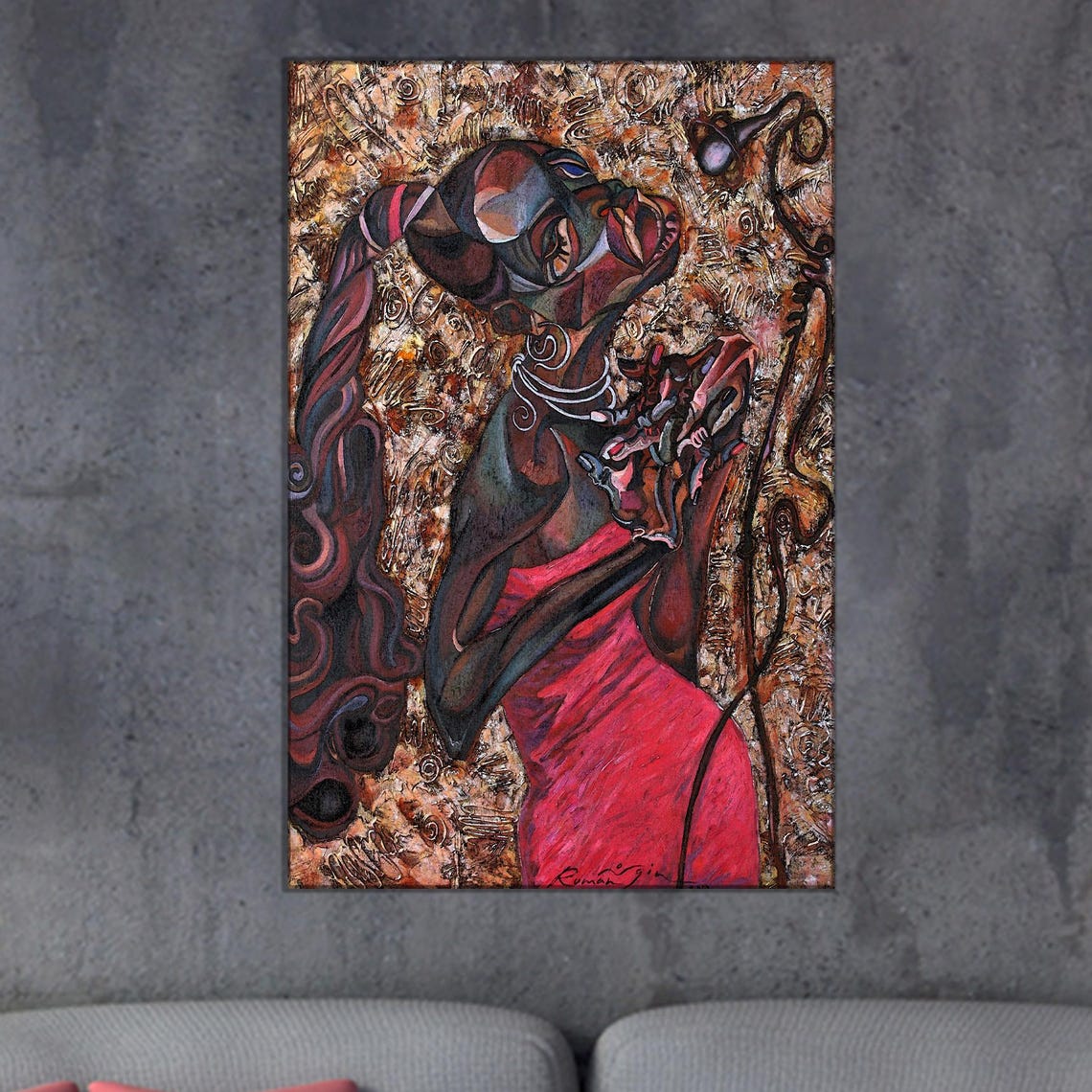 Afrocentric Woman In Red Dress Abstract Expressionist Poster