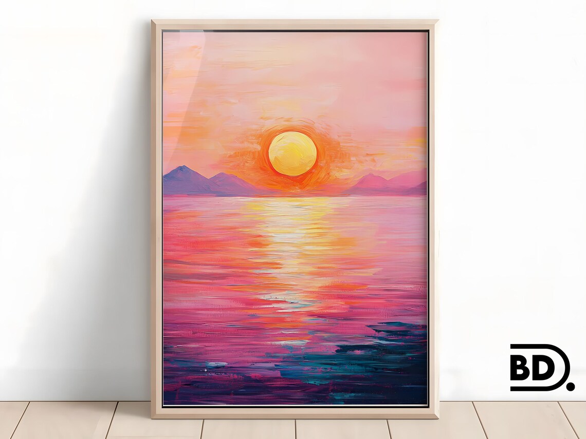 Abstract Modern Sunset Landscape, Coastal Decor