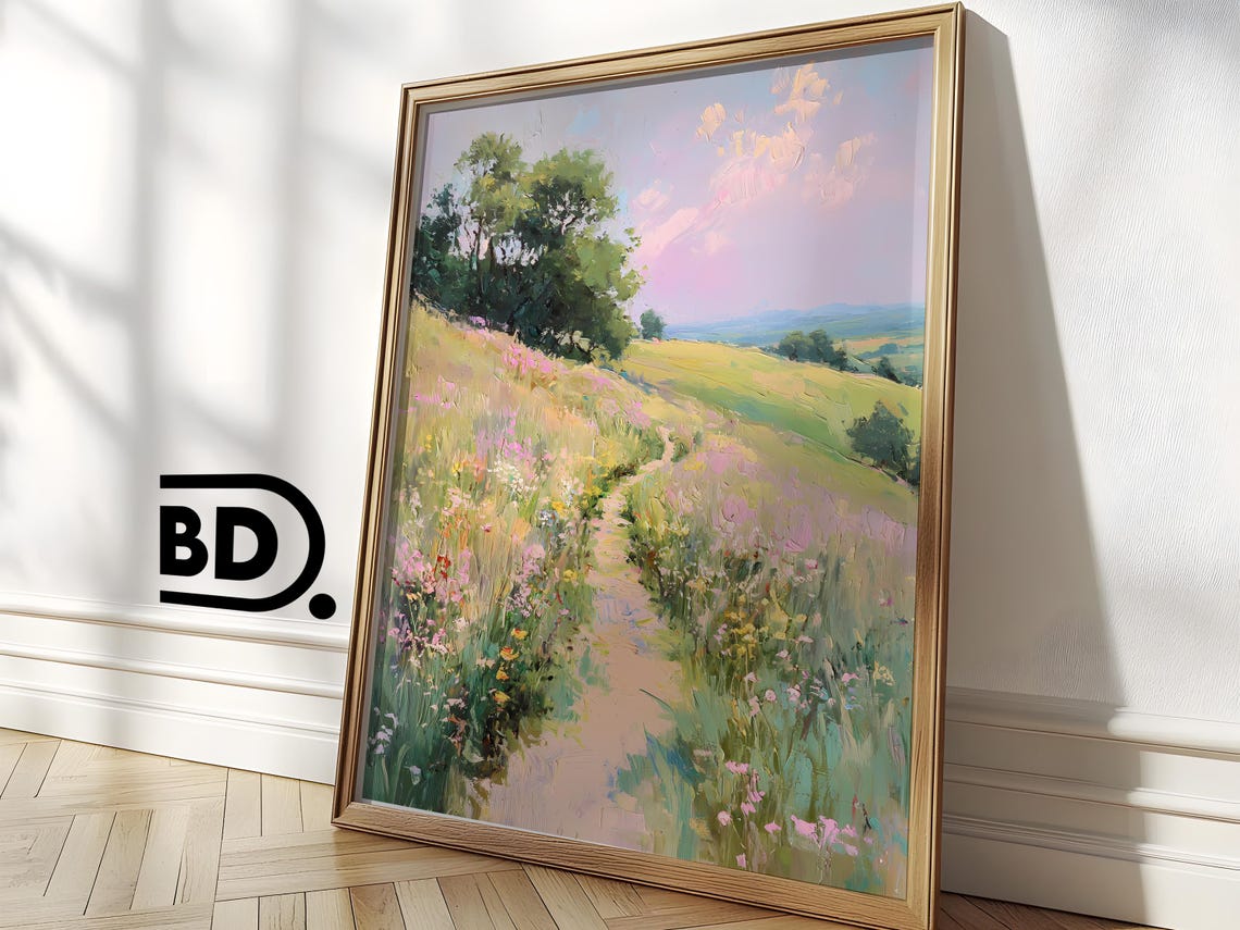 Southwest England Landscape Print Matisse Inspired Abstract Hills And River Art Soft Pastel Pink Cream Decor - Image 3