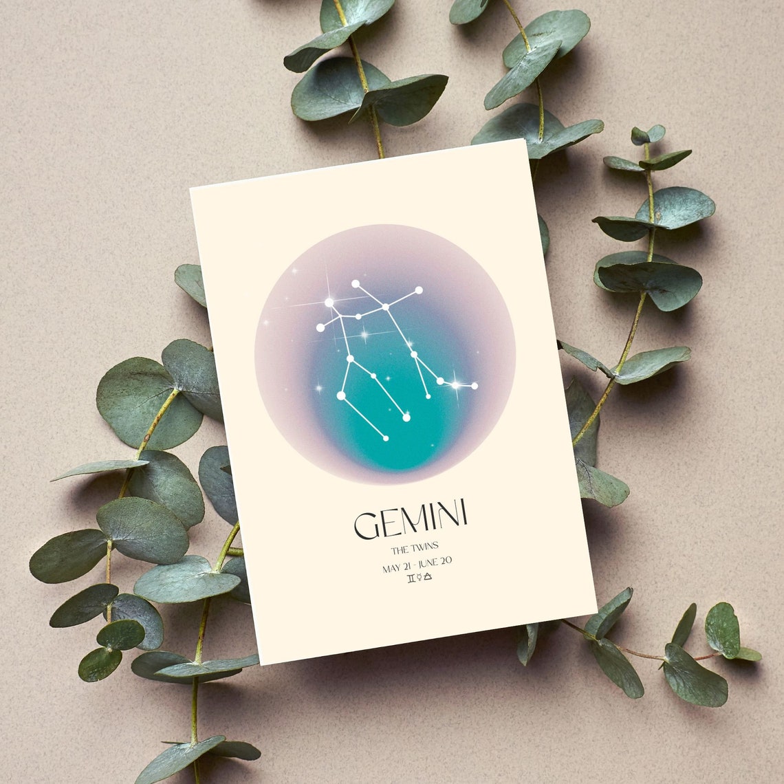 Gemini Constellation Teal Aura Zodiac Twins Star Sign Poster Art - Image 2
