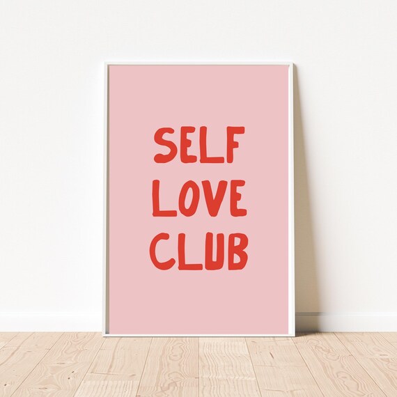 Self Love Club Bold Red Pink Hand Lettered Dorm Quote Poster