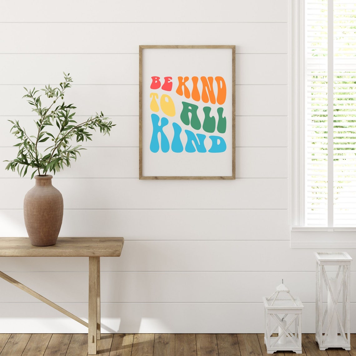 Be Kind to All Kind Groovy Rainbow Retro Typography Art Poster - Image 4