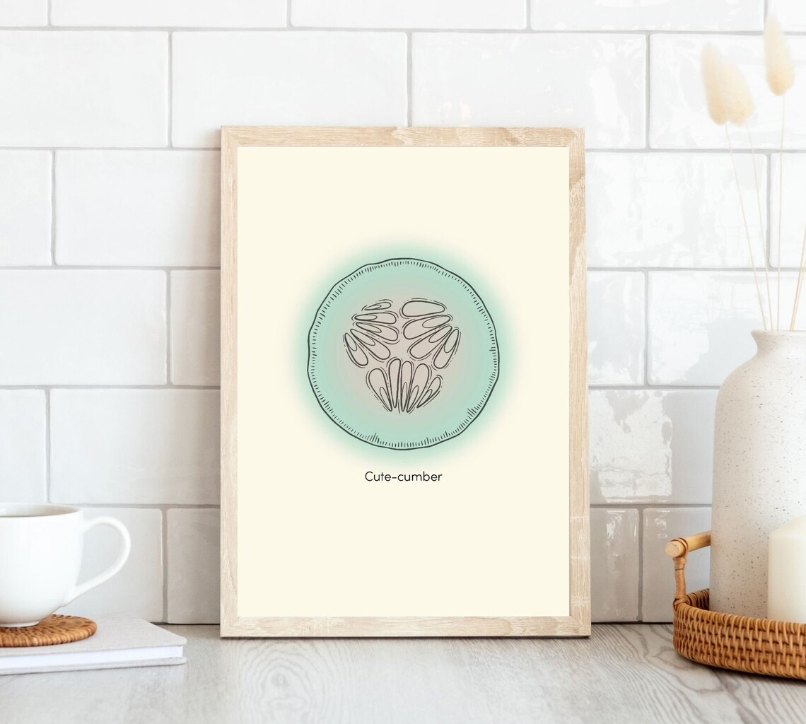 Cute Cumber Pun Funny Cucumber Illustration Kitchen Food Art Poster