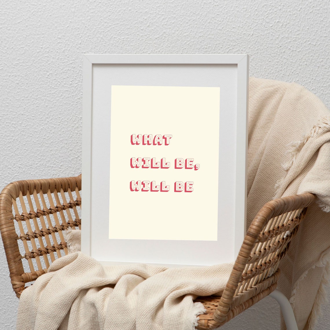 What Will Be Will Be Red Retro Outline Typography Quote Wall Art - Image 2