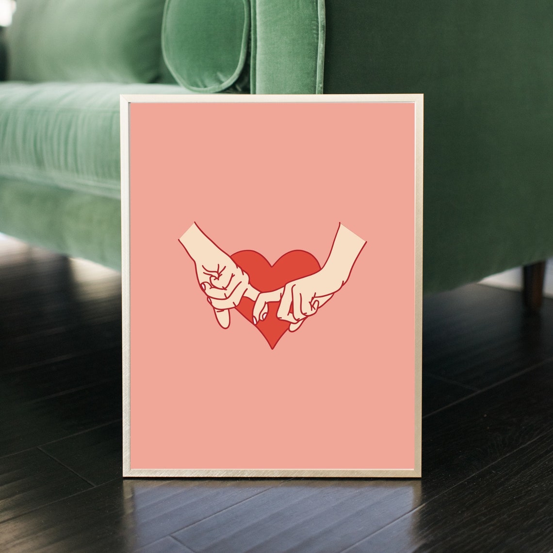 Lovers Pinky Promise Hands Red Heart Coral Romantic Love Poster - Image 2