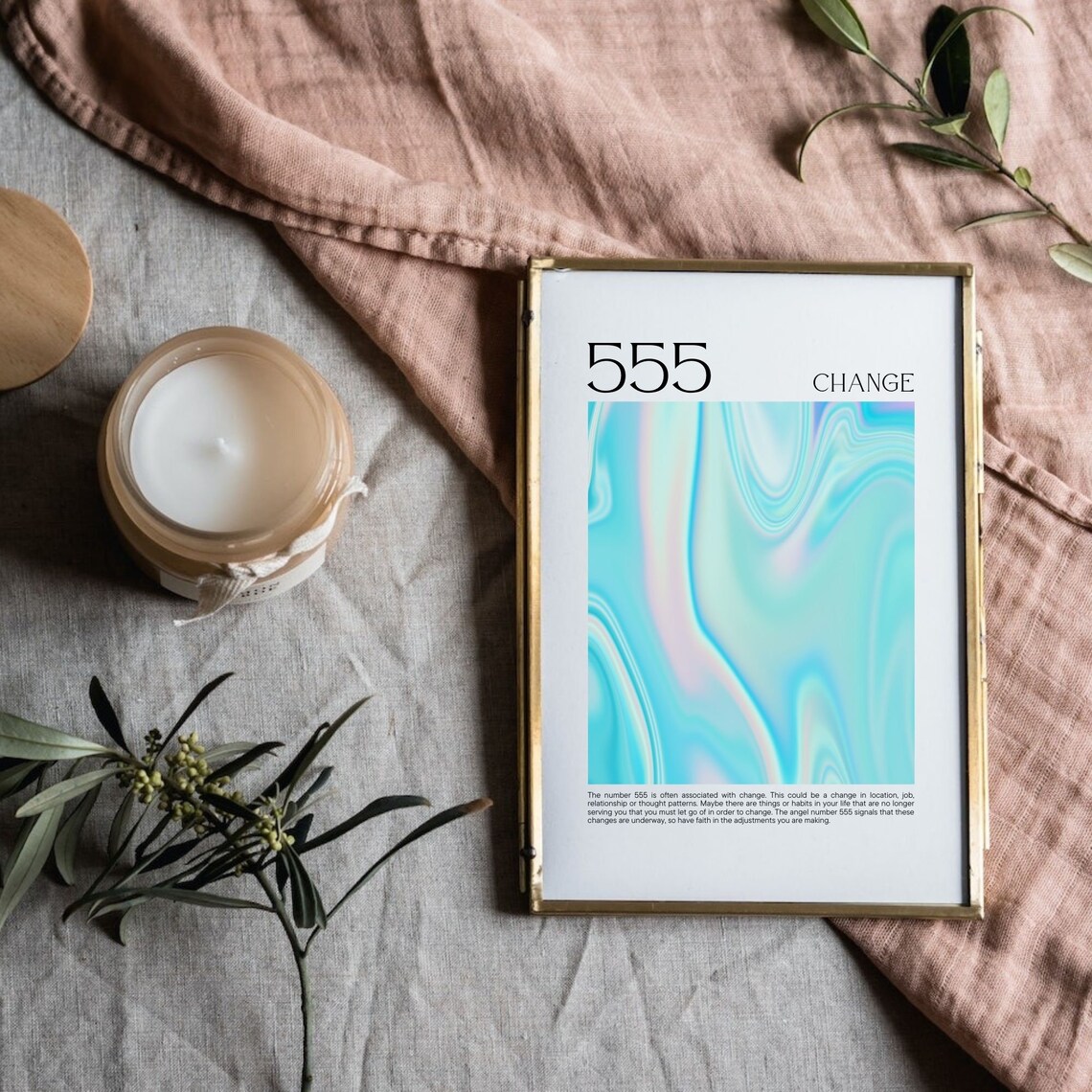 555 Angel Number Change Affirmation Iridescent Blue Swirl Poster - Image 4