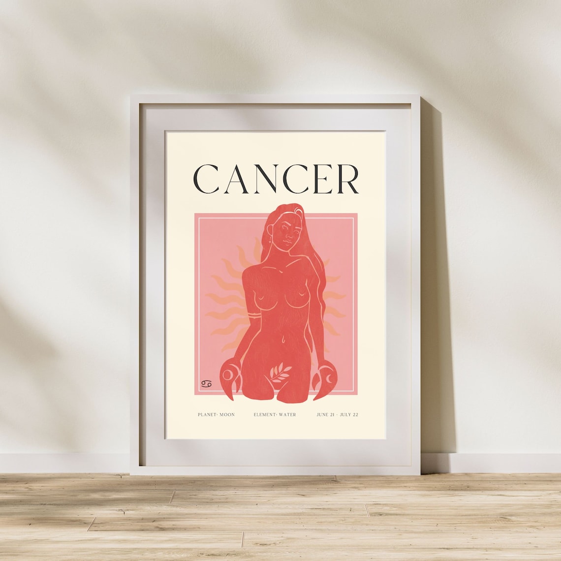 Cancer Zodiac Sign Bold Red Woman Crab Claws Moon Art Poster