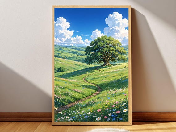 The Lone Oak Anime Landscape Poster Printable Wall Art Digital Download