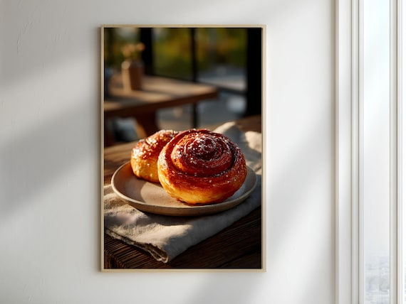 Classic Cinnamon Roll Printable Poster French Bakery Wall Art Pastry Print Digital Download