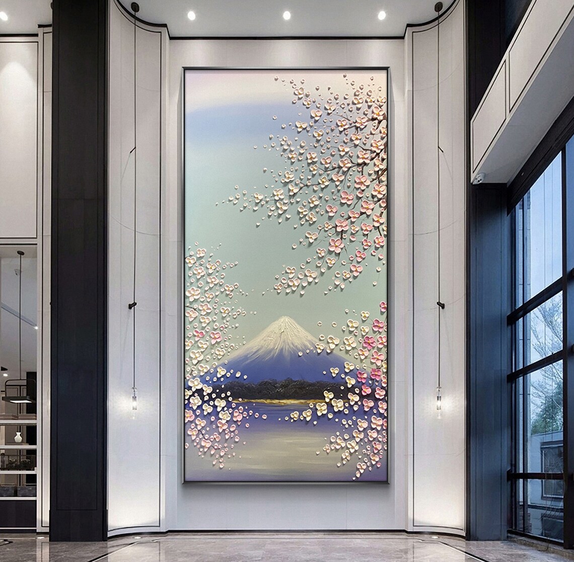 Mount Fuji Cherry Blossoms Palette Knife Art Print - Image 5