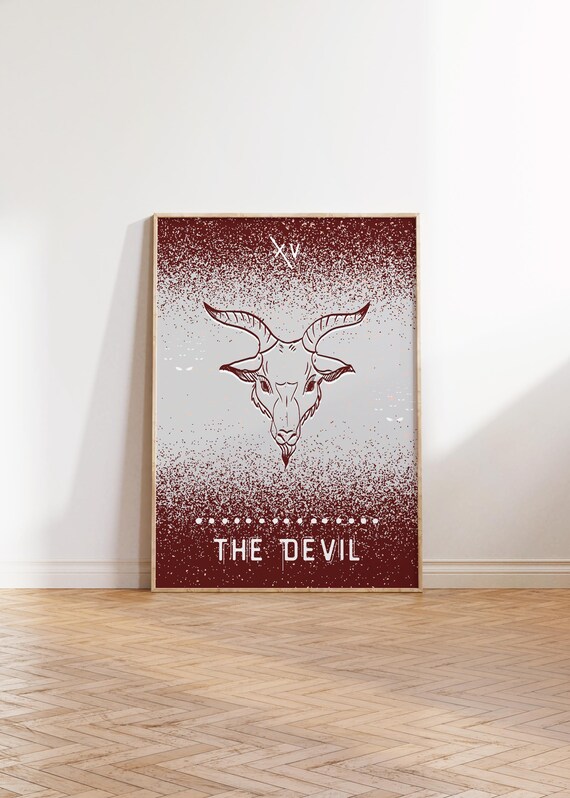 The Devil Tarot Card Astrology Poster Grimoire Zodiac Print Pagan Decor Arcane Indie Room Constellation Spiritual Preppy Wall Art Gift