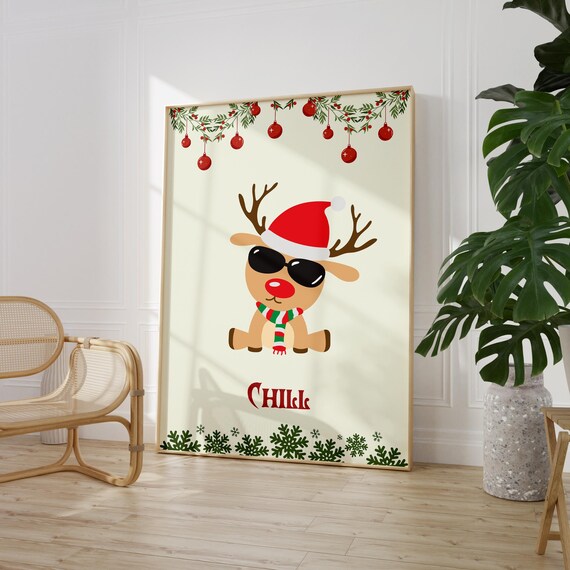 Chill Reindeer Sunglasses Santa Hat Cute Christmas Holiday Poster