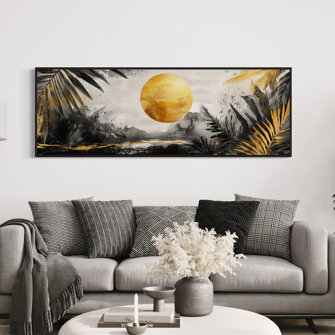 Golden Sun and Palm Leaf, Modern Tropical Art Print