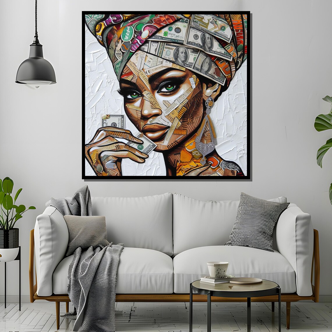 Empowered Woman Holding Dollar Bill Collage Pop Art Portrait Poster - Image 4