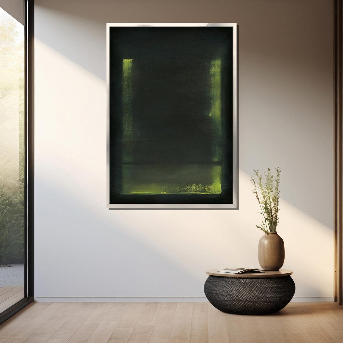 Near Black With Lime Green Edge Glow Abstract Color Field Poster - Image 3