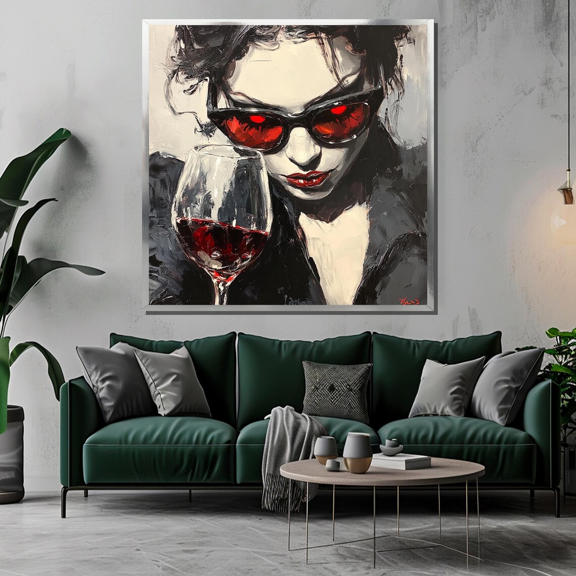 Femme Fatale With Red Sunglasses Dark Noir Wine Glass Poster - Image 3