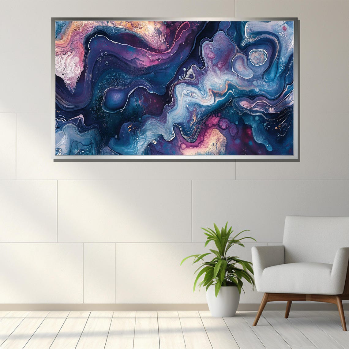 Psychedelic Blue Purple Fluid Watercolor Design Abstract Poster - Image 3