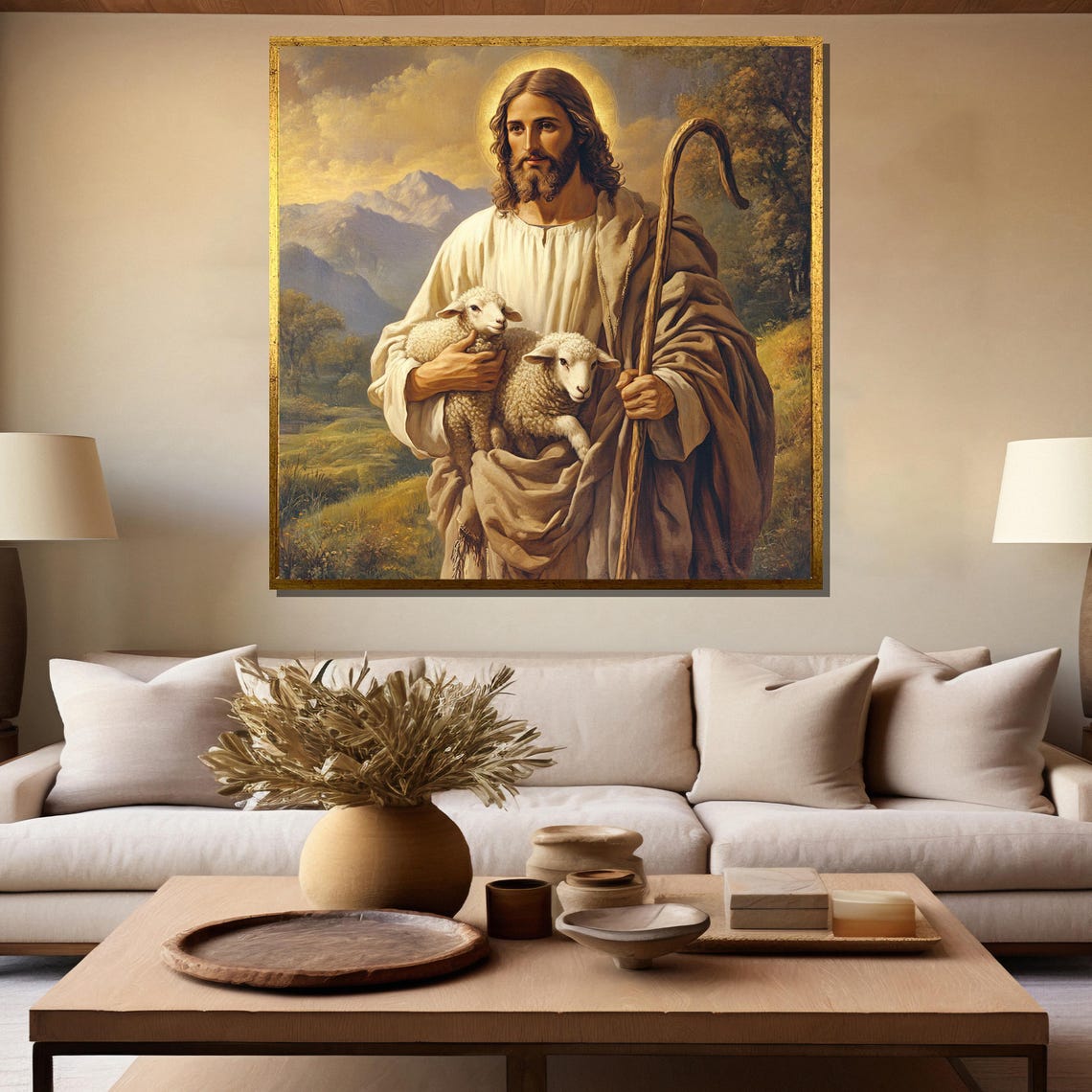 Jesus the Good Shepherd Holding Lambs Devotional Wall Poster - Image 5