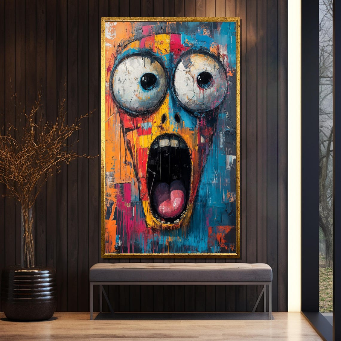 Screaming Face Graffiti with Huge Eyes in Orange Teal and Pink Poster - Image 5