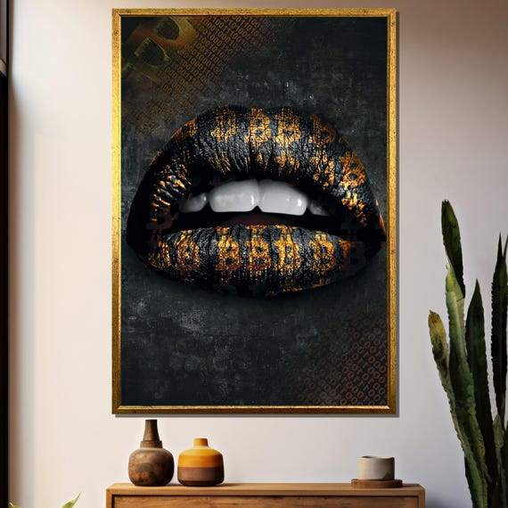 Bold Bitcoin Lips Painting Unique Art Gift For Crypto Enthusiasts And Modern Decor