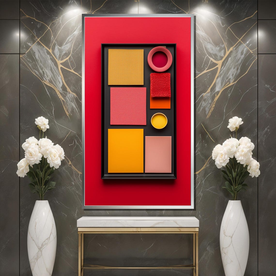 Modern Geometric Painting Bold Red And Yellow Abstract Wall Art Minimalist Mid Century Decor Stylish Home Or Office Gift - Image 3