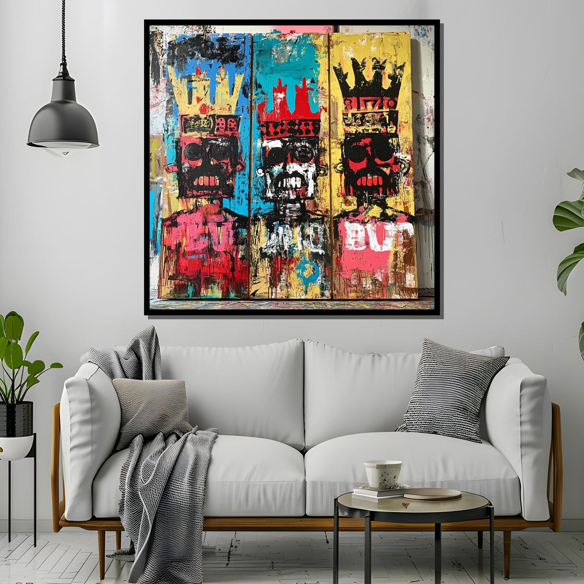 Basquiat Triptych Painting Abstract Graffiti Art Urban Street Art Wall Decor Bold Skull King Artwork Contemporary Statement Gift - Image 4