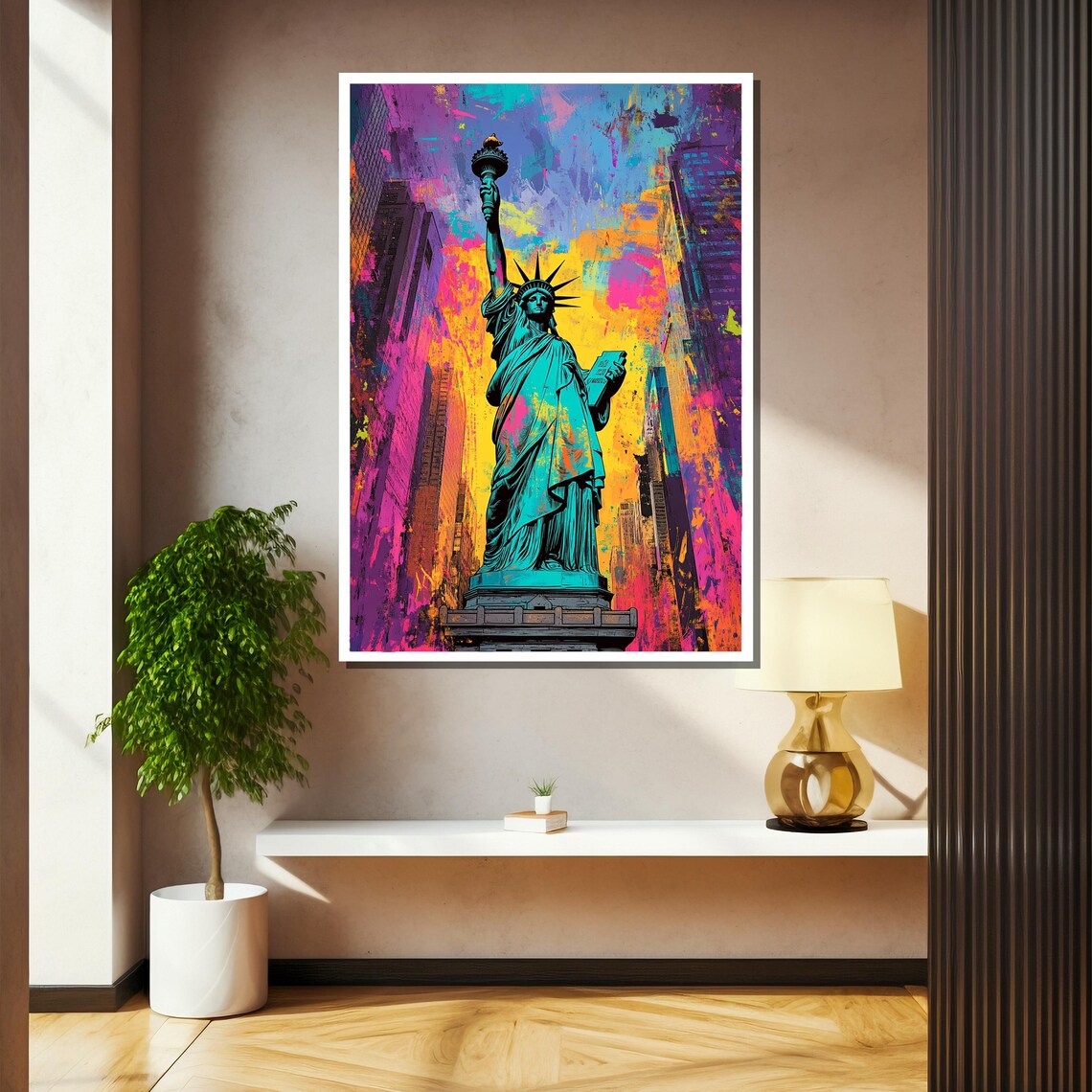 Neon Pop Art Statue Of Liberty Rising Above The NYC Skyline Poster - Image 2