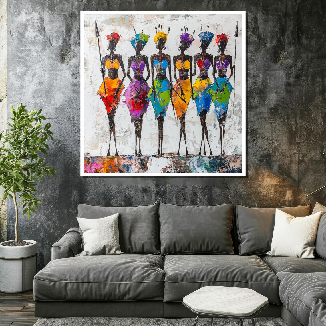 Vibrant African Women Painting Colorful Tribal Dress Wall Art For Cultural Expression And Unique Gift - Image 2
