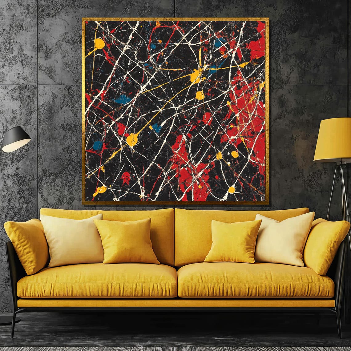 Black and Red Splatter Dynamic Action Painting Abstract Poster