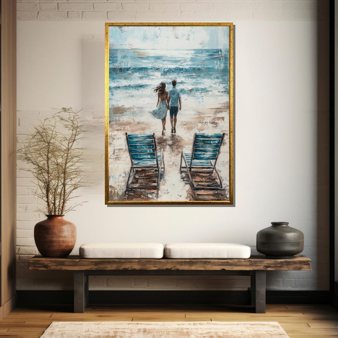 Romantic Couple Walking To The Shore With Beach Chairs Wall Art - Image 5