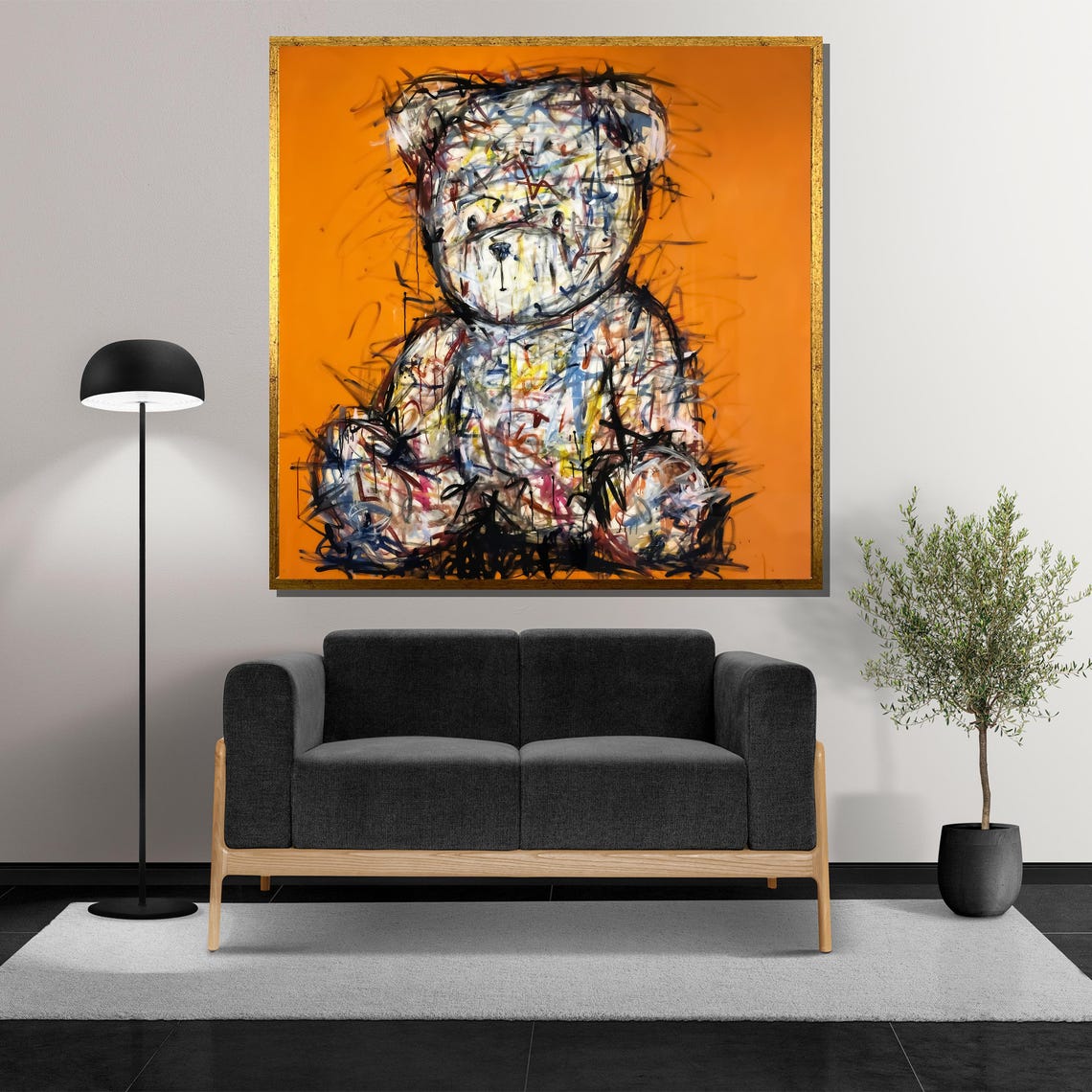 Abstract Graffiti Teddy Bear in Vibrant Orange Scribble Art Poster - Image 5